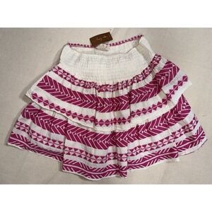 NWT Sofia‎ Italy Tiered Ruffle Skirt Women's S Coquette Pink Cream Smocked